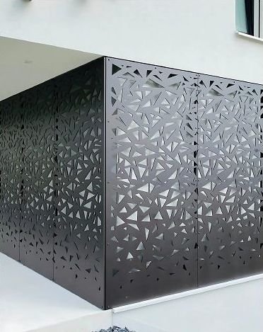 Black laser-cut metal screen panel