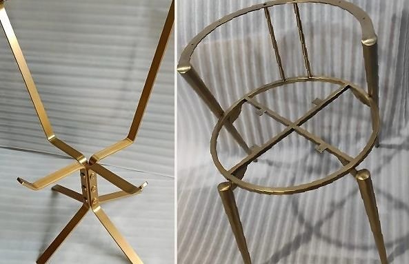 Brass chair frame details before upholstery