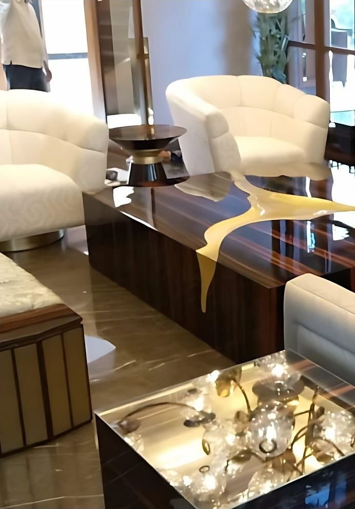Brass inlay console table in a luxury living room