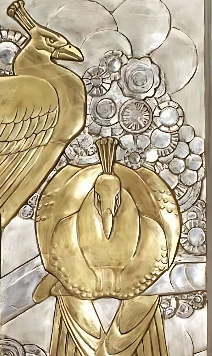 Brass relief art panel depicting a peacock