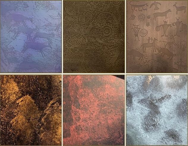 Coloured patina metal finish samples