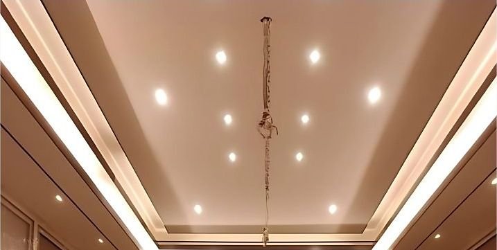 Copper ceiling cove with recessed lighting