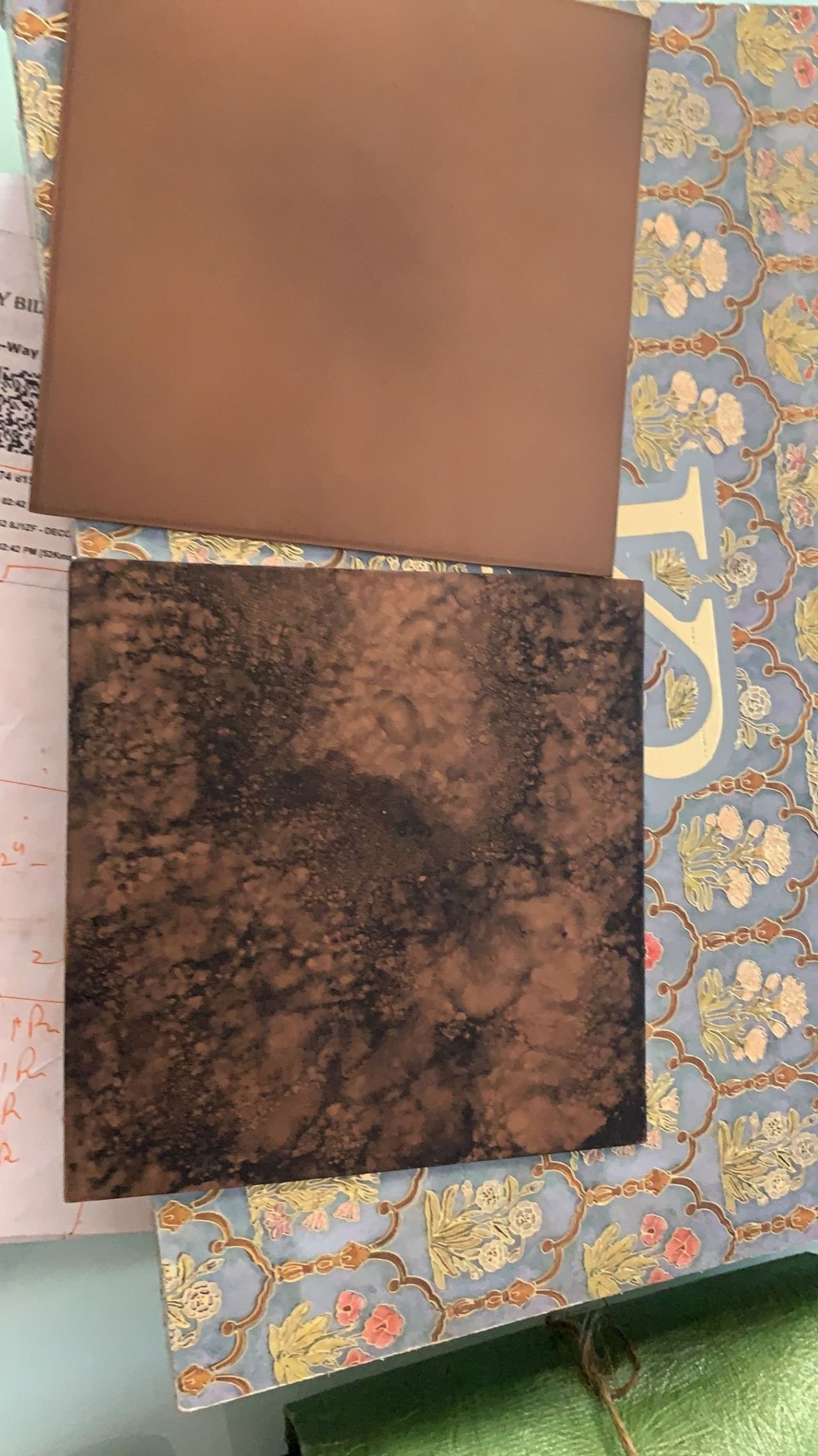 Distressed metal finish sample