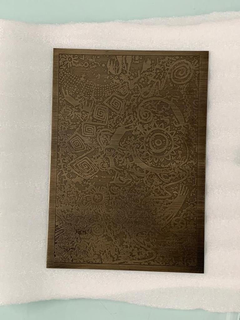 Etched metal finish sample