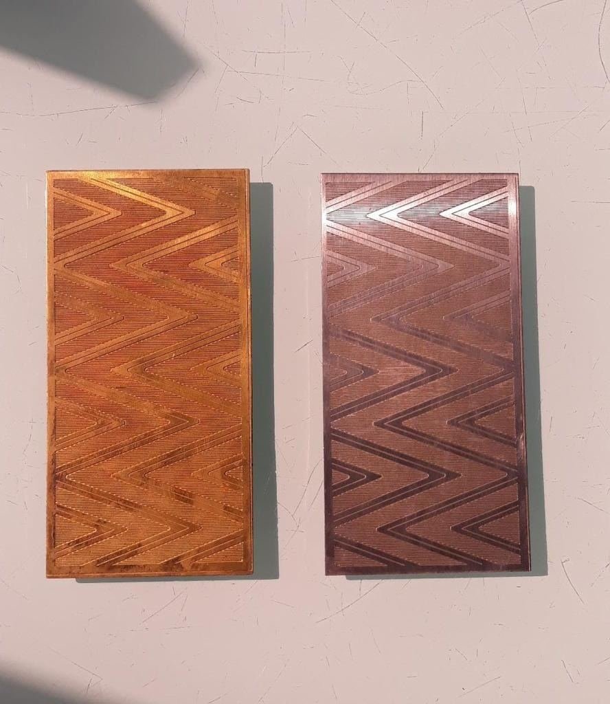 Etched metal finish sample