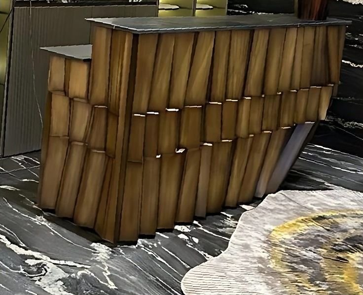 Hand-beaten brass console table with a stone top