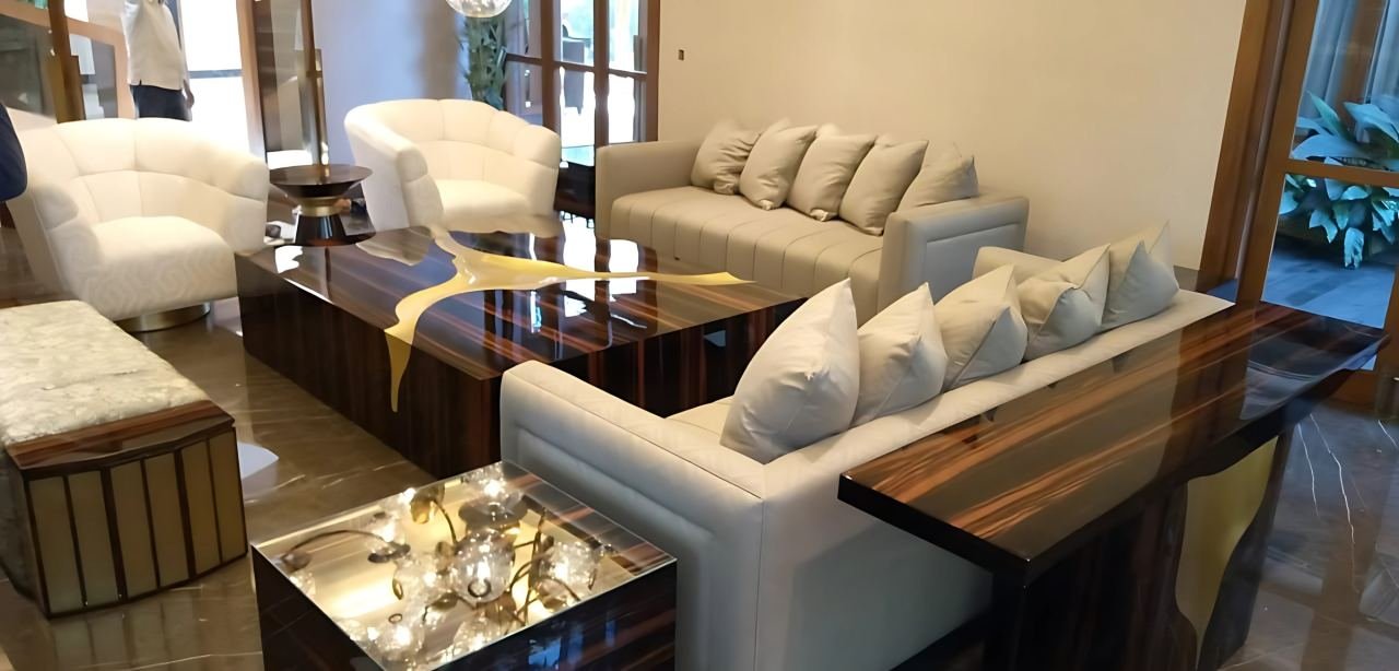 Metal-framed furniture and console