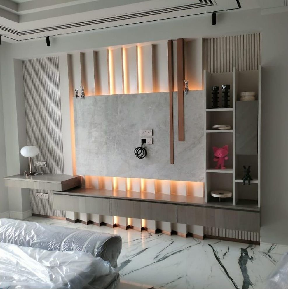 Backlit metal media wall in a luxury residence