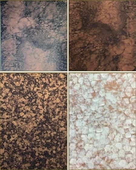 Patina finish samples on metal