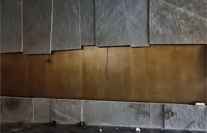 Large-format patinated brass wall cladding