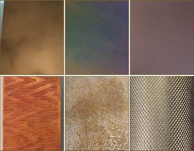 PVD-coloured and textured metal finish samples
