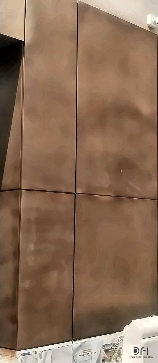 Antique brass wall cladding panels with fine shadow joints