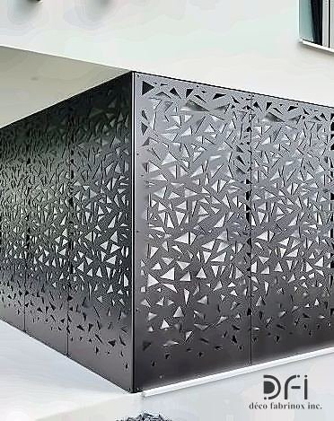 Black laser-cut metal screen panel