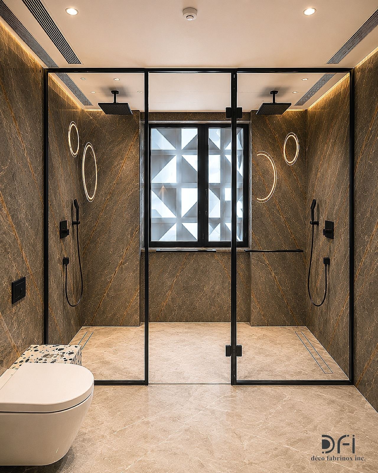 Black steel walk-in shower enclosure