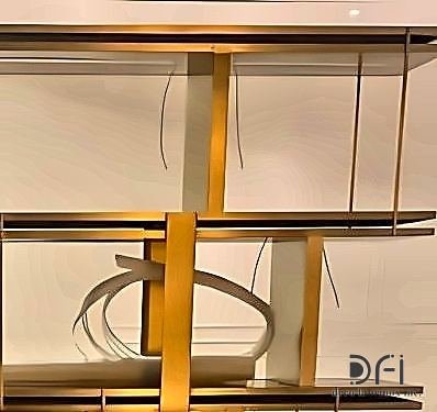 Brass console and shelving with a sculpted centre element