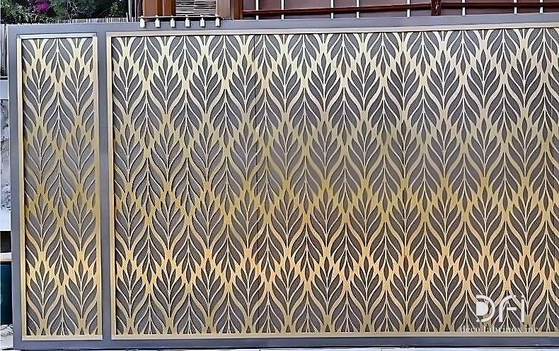 Brass laser-cut screen gate on a boundary wall