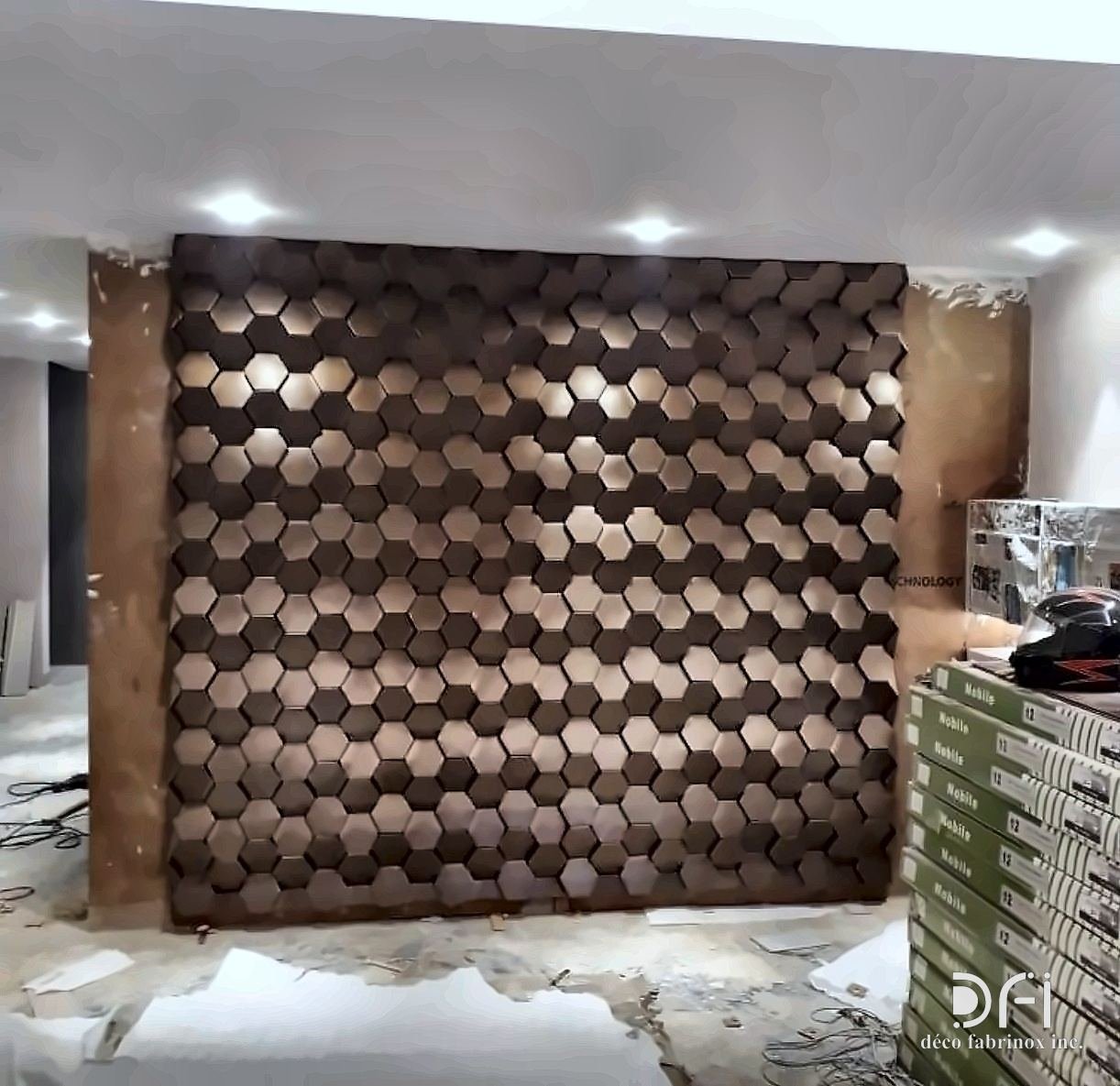 Bronze three-dimensional hexagonal feature wall