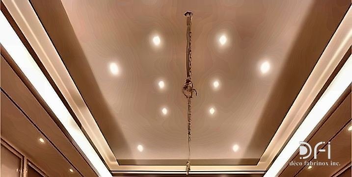 Copper ceiling cove with recessed lighting