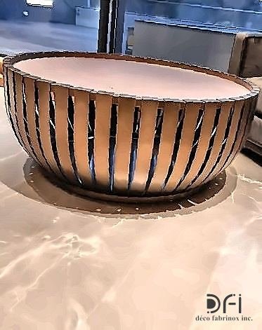 Copper slatted drum table base