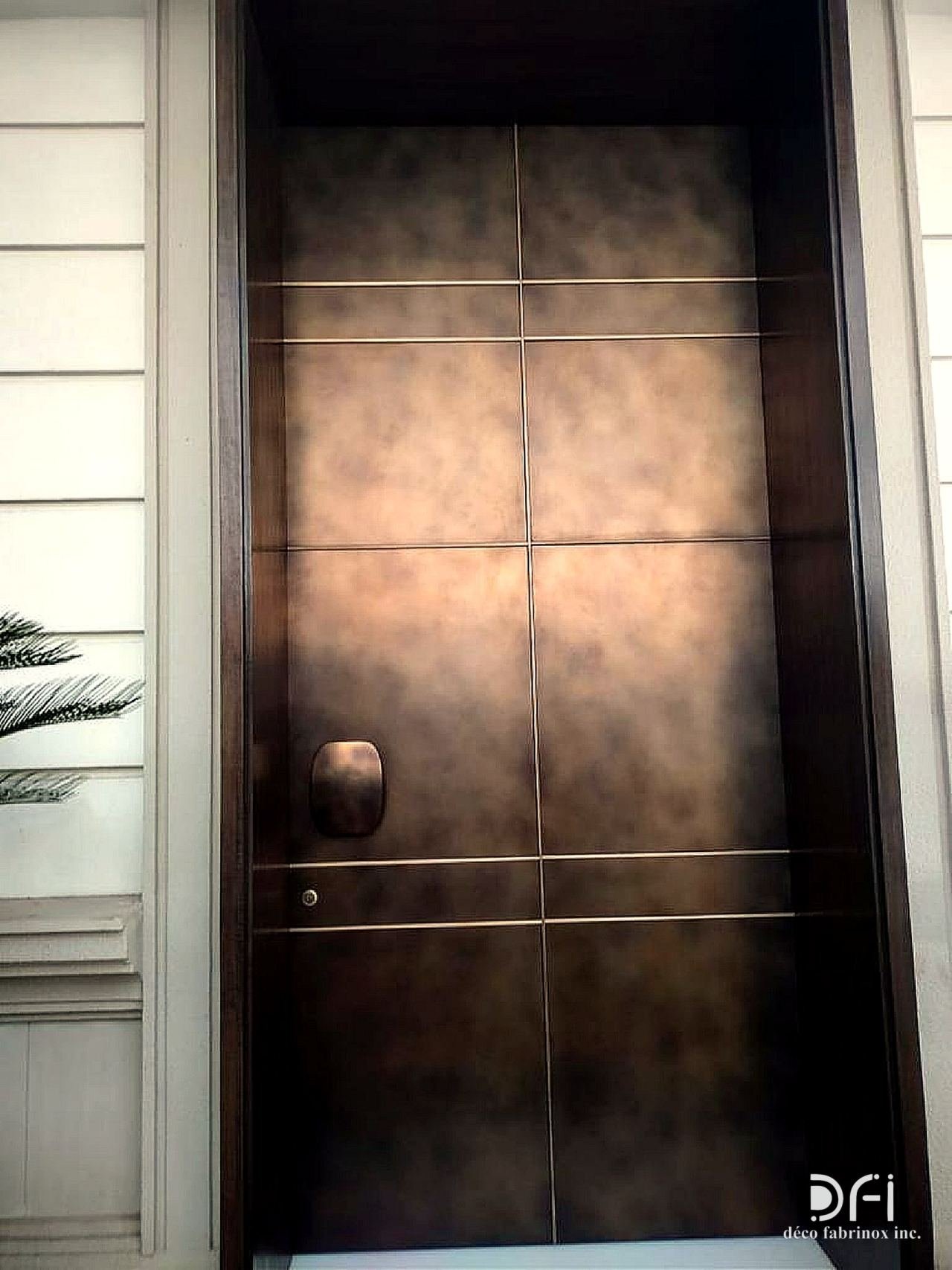 Dark bronze villa door with fine inlay lines