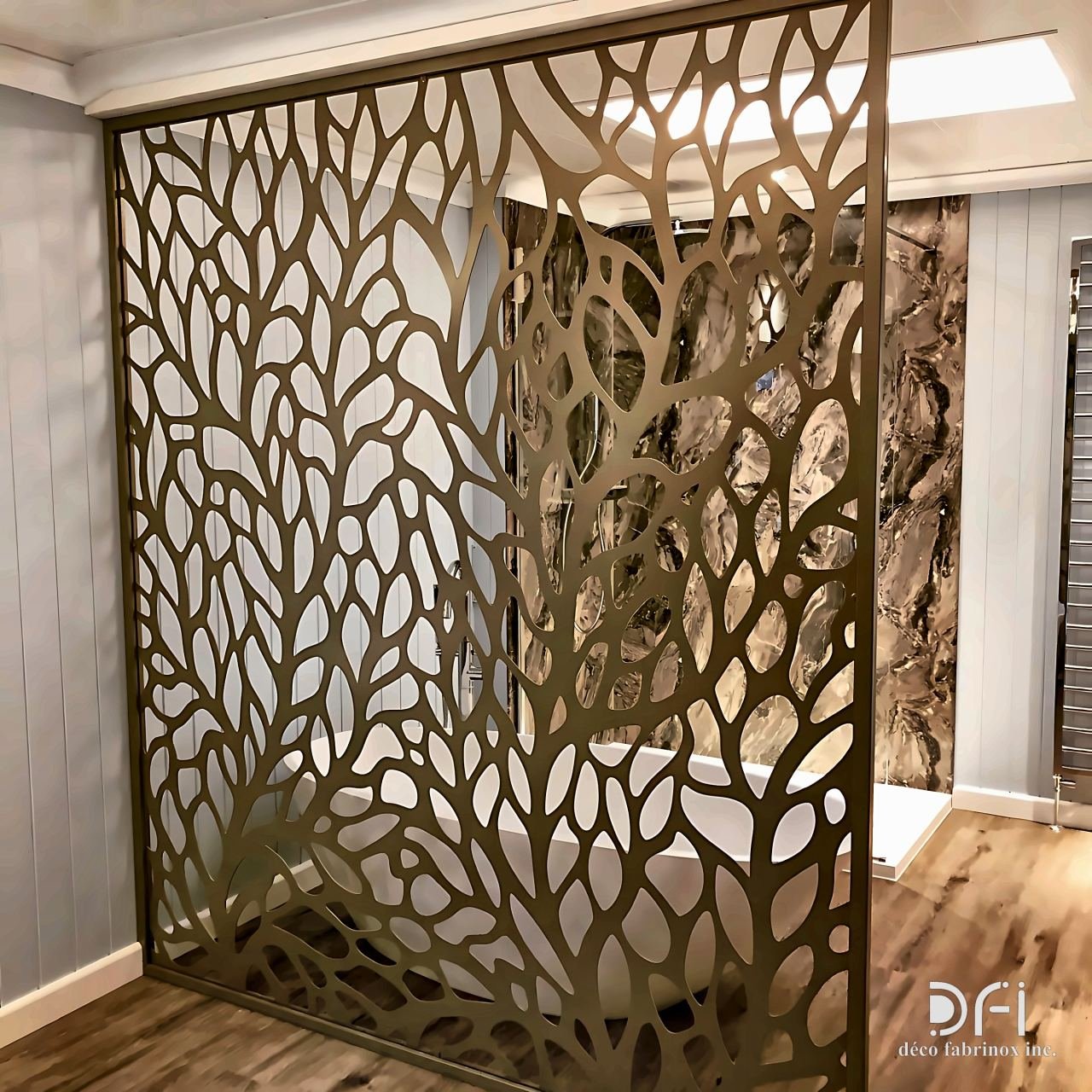 Laser-cut brass leaf screen panel
