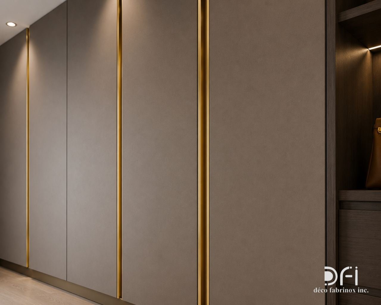 Wall panels with fine brass inlay strips