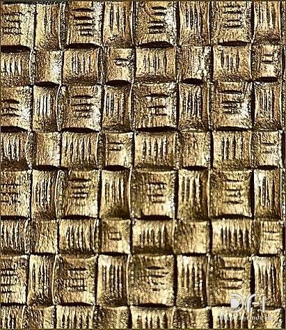 Hand-beaten basketweave texture in brass