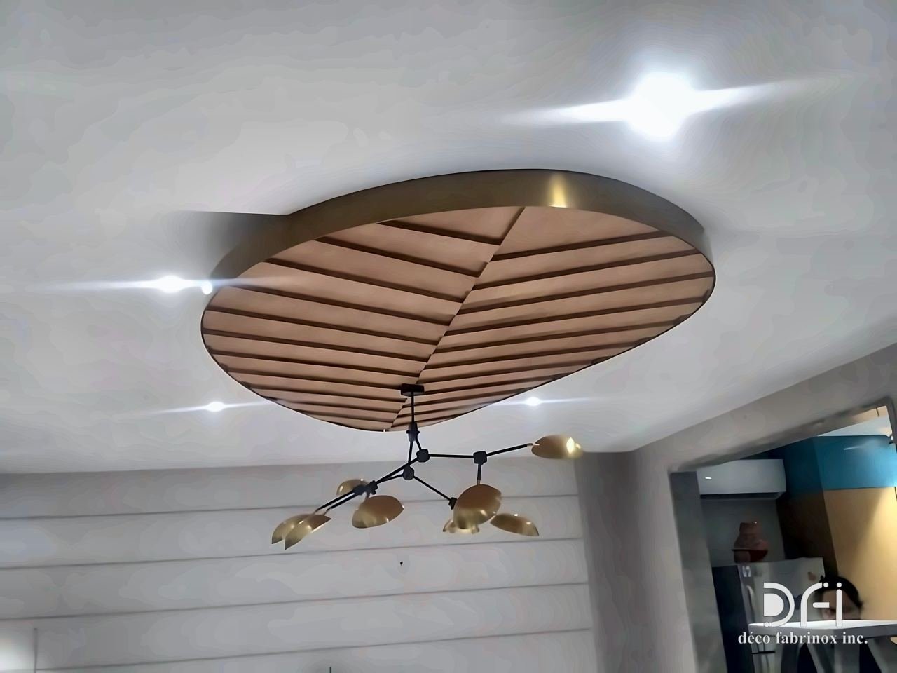 Bronze leaf-shaped ceiling feature with ribs