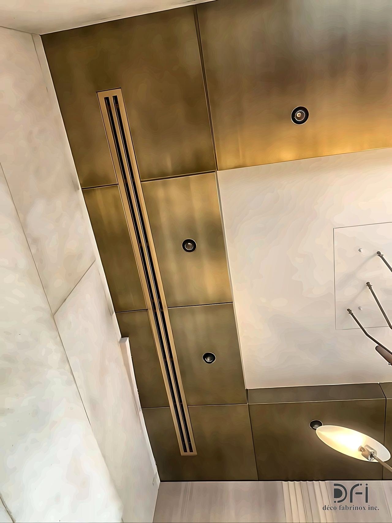 Brass ceiling panels with linear diffusers