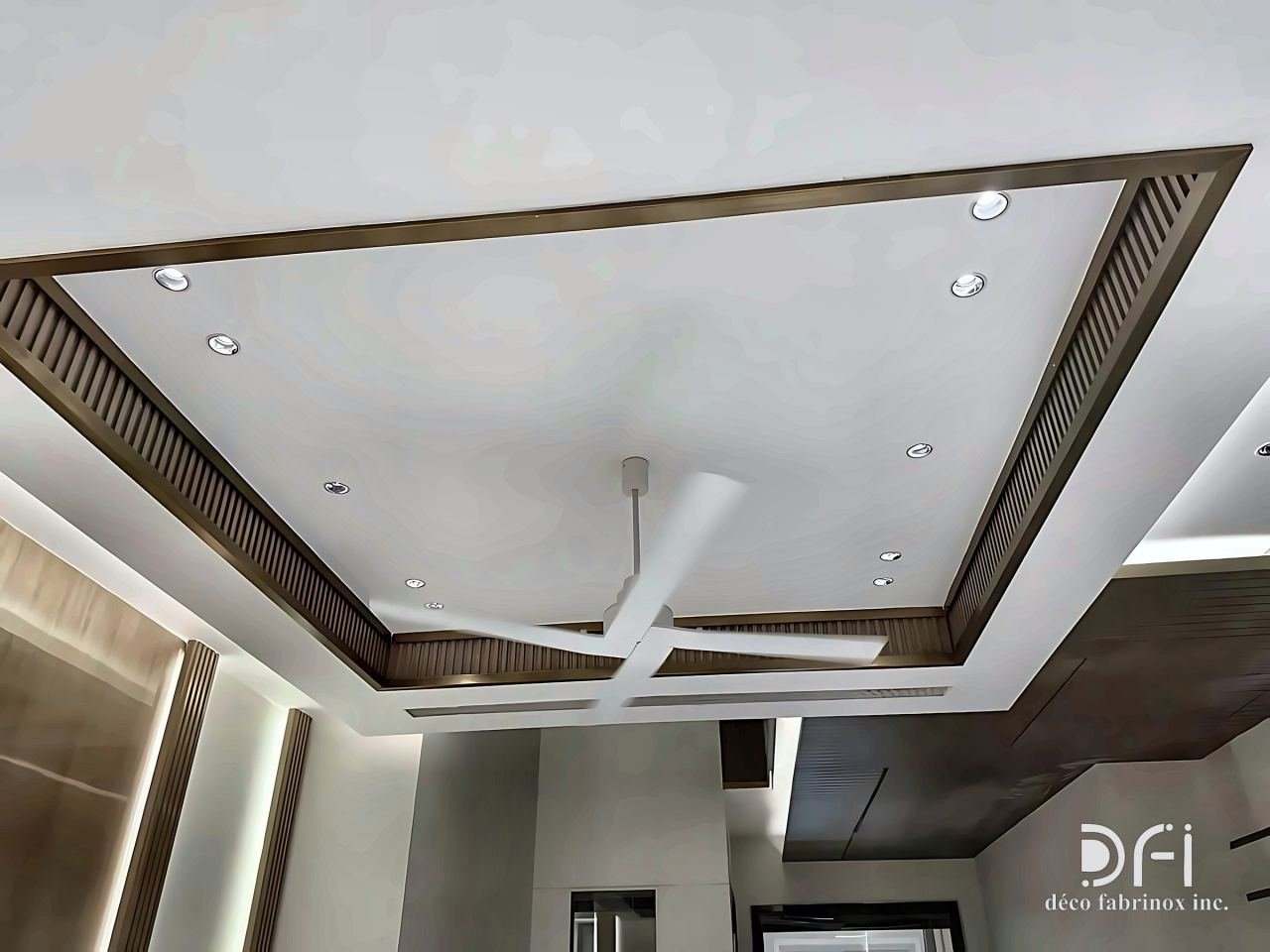 Fluted bronze border on a tray ceiling