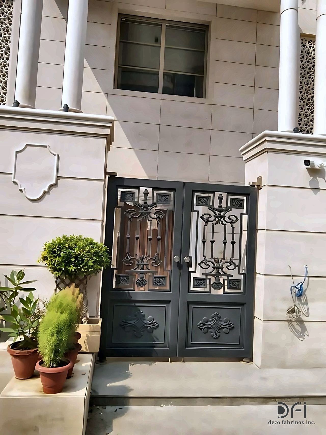 Black ornamental metal entrance doors