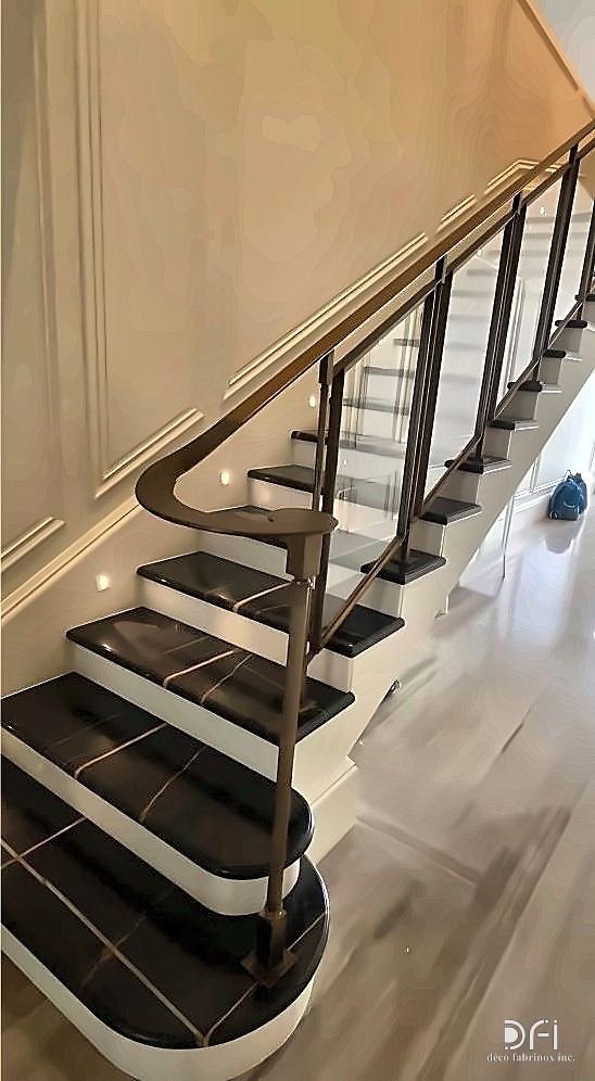 Metal and glass staircase balustrade in a residence