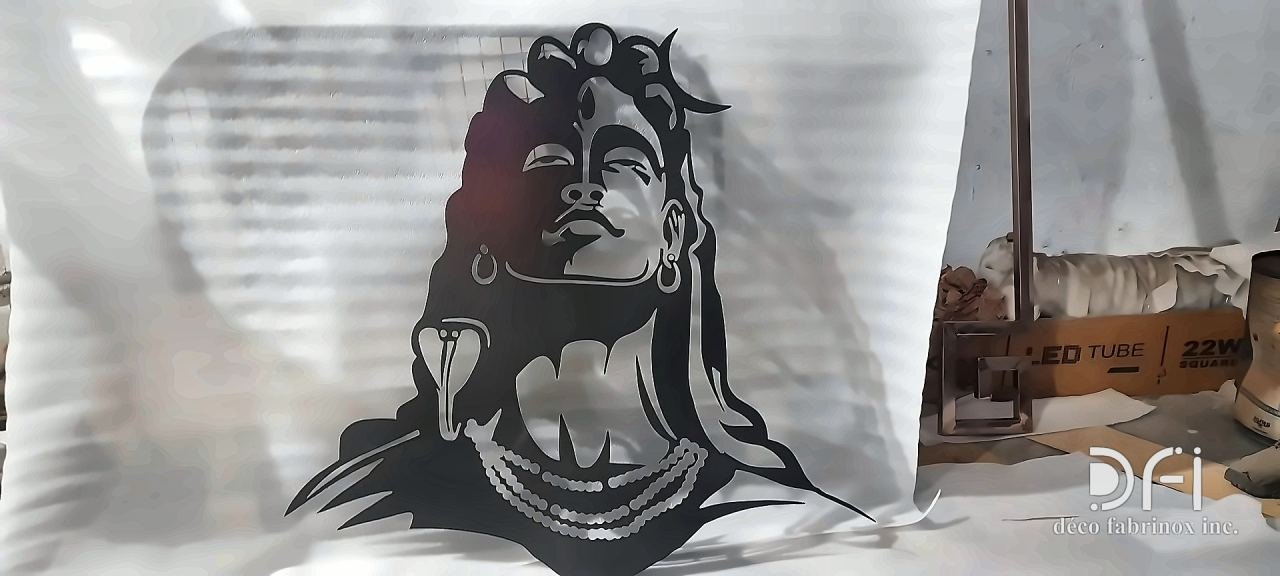 Laser-cut steel portrait of Lord Shiva