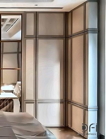 Fine metal trim wall panelling in a bedroom