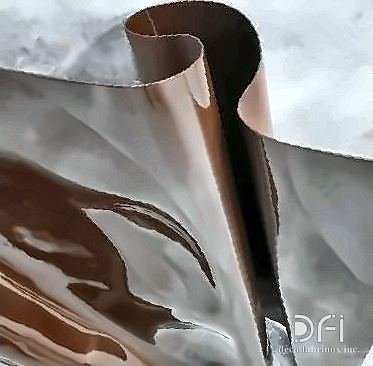 Mirror-polished copper sculpture with a folded surface