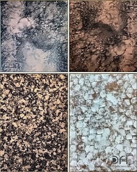 Patina finish samples on metal