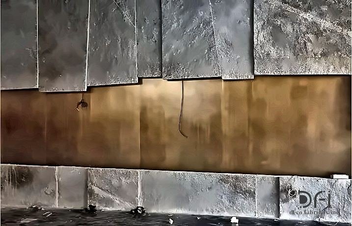 Large-format patinated brass wall cladding