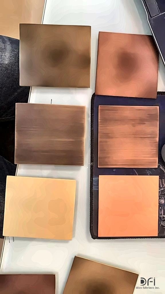 Set of copper and bronze finish samples in graded tones