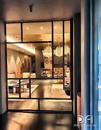 Steel-framed glass entrance partition