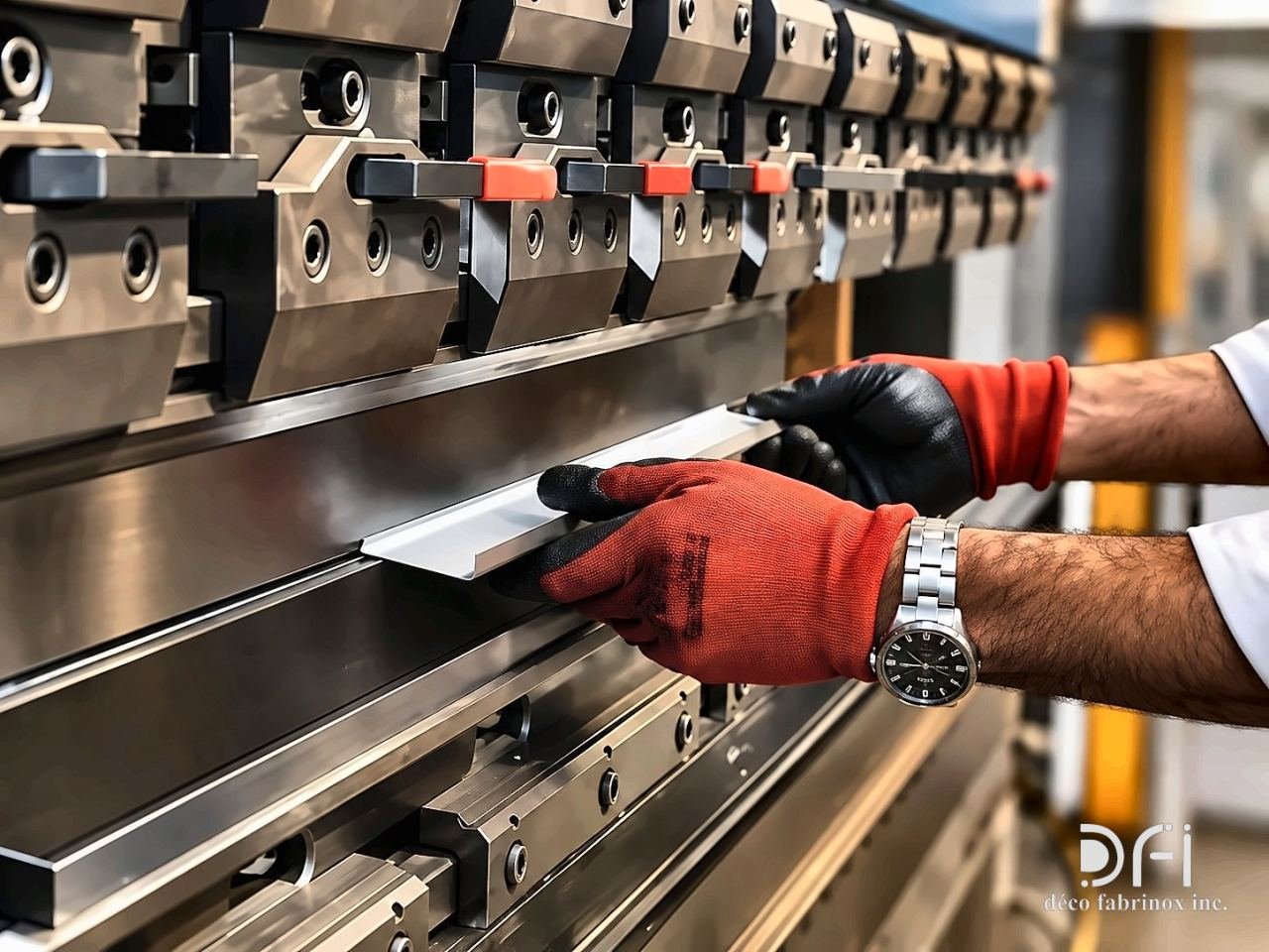 Sheet placed against the back gauge of the CNC press brake
